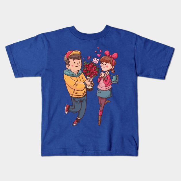 couple lover roses bouquet Kids T-Shirt by Mako Design 